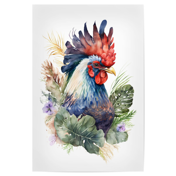 Poster 30x20 cm "Hahn mit Blumen" artboxONE - Floral,Tiere