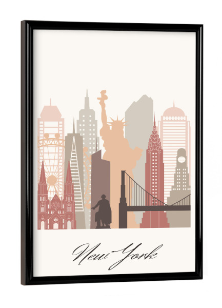 Poster mit schwarzem Rahmen "Skyline-Terrakotta-Stil New York" artboxONE - Städte,Städte / New York,Reise,Architektur,Kartografie