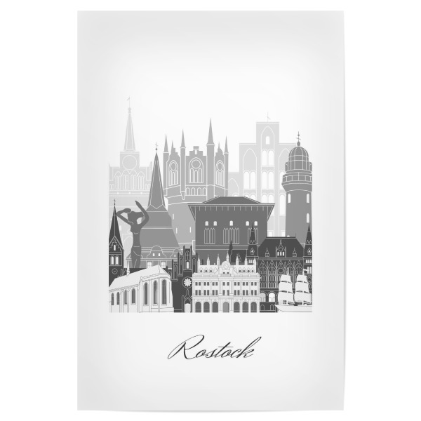 Poster 30x20 cm "Rostocker Skyline schwarz-weiß" artboxONE - Städte,Reise,Architektur,Kartografie