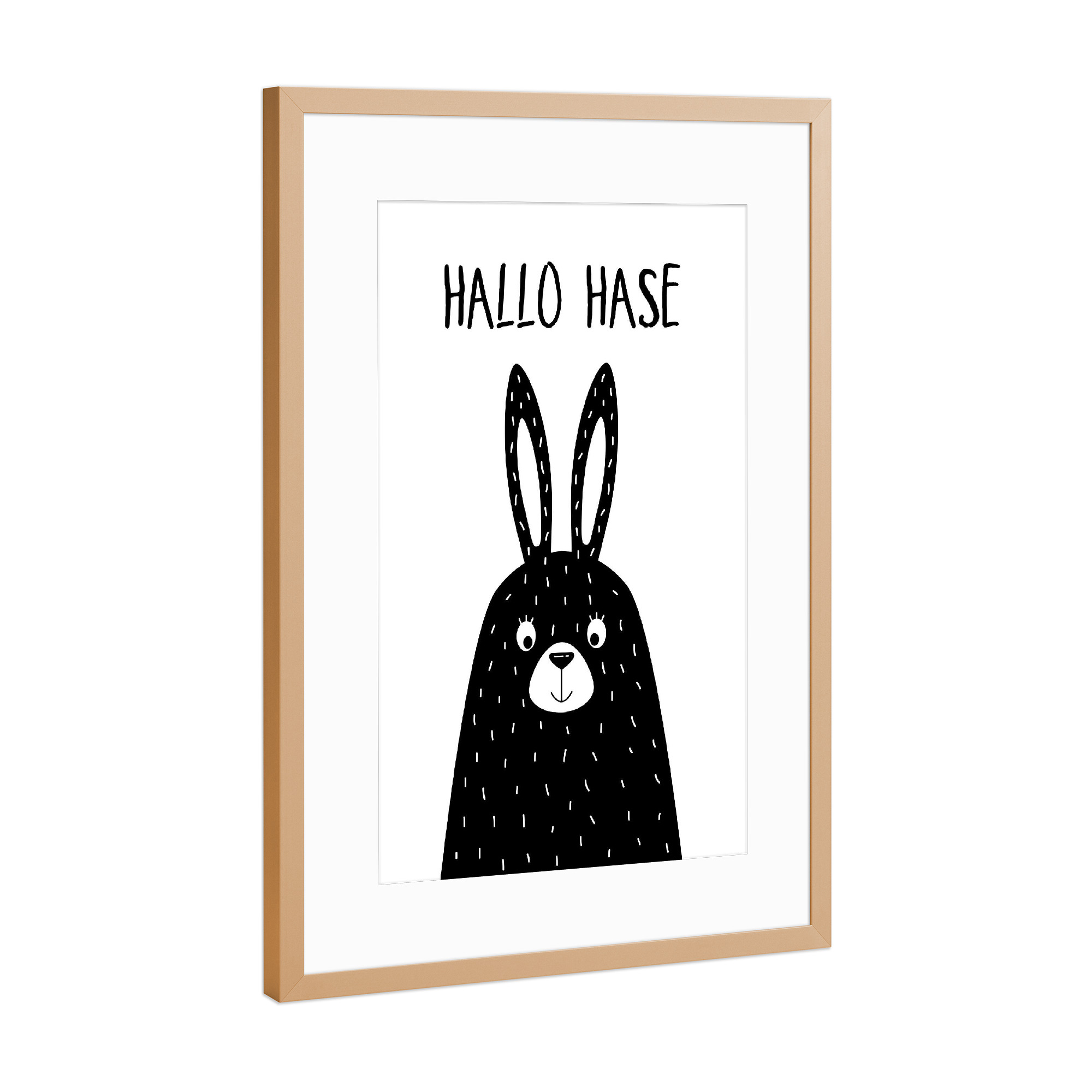 Poster mit Rahmen Kupfer "Hallo Hase _ black" artboxONE - Für Kinder,Tiere,Comic,Lustig