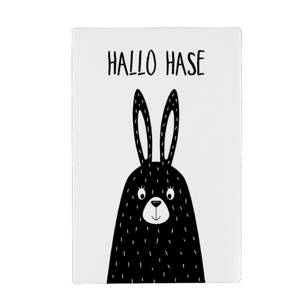 Metall Poster "Hallo Hase _ black" artboxONE - Für Kinder,Tiere,Comic,Lustig