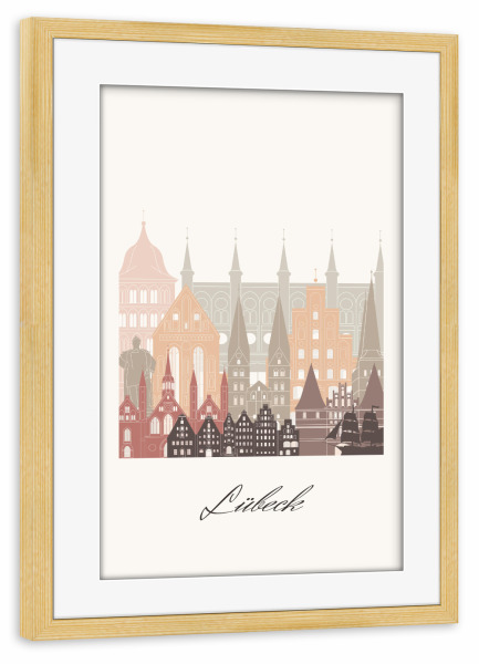 Poster mit Rahmen kiefer "Lübecker Skyline in Terrakotta" artboxONE - Städte,Reise,Architektur,Kartografie