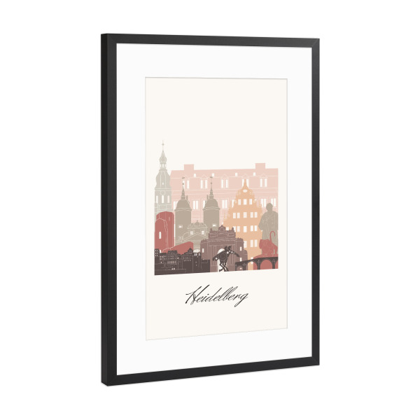 Poster mit Rahmen Schwarz (Metallic) "Heidelberger Skyline Terrakotta" artboxONE - Städte,Reise,Architektur,Kartografie
