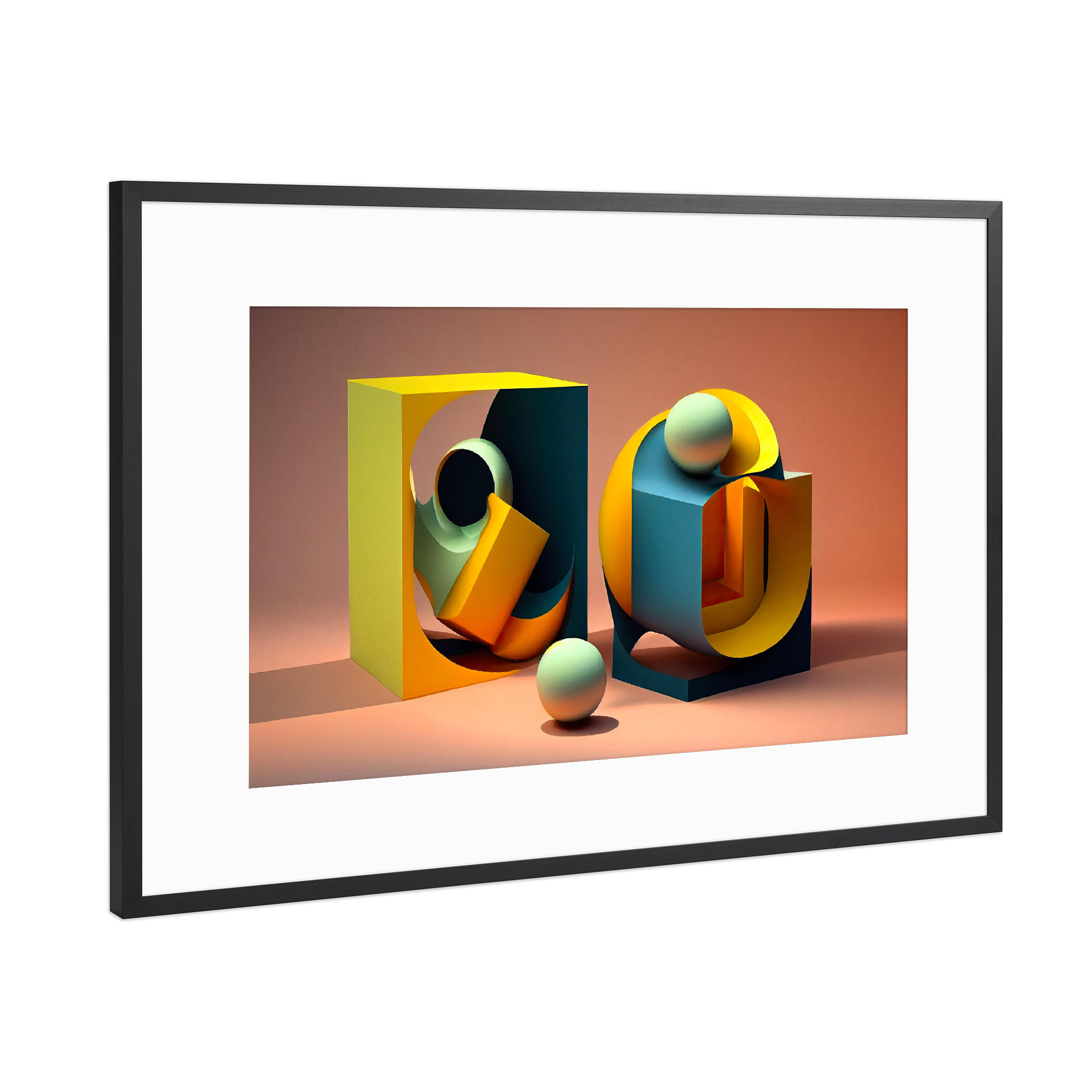 Poster mit Rahmen Schwarz (Metallic) "Bunte Würfel auf Orange" artboxONE - Abstrakt,Geometrie