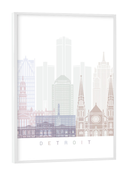 Poster mit weißem Rahmen "DETROIT-SKYLINE-PASTELL" artboxONE - Städte