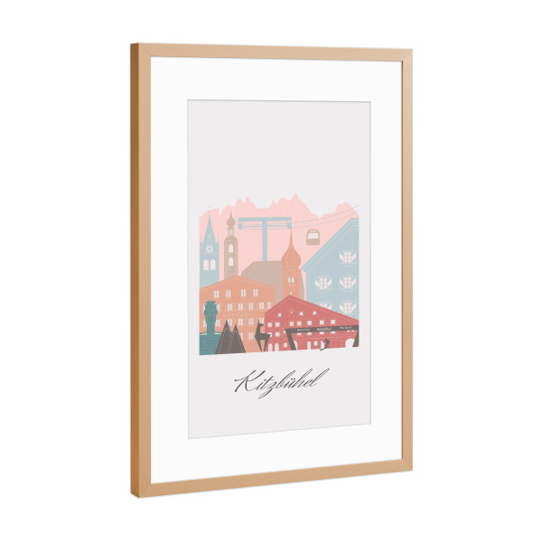 Poster mit Rahmen Kupfer "Kitzbüheler Skyline in Pastell" artboxONE - Städte,Reise,Architektur,Kartografie