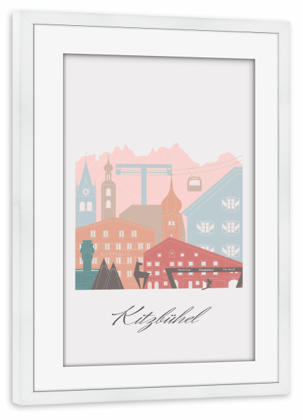 Poster mit Rahmen weiß "Kitzbüheler Skyline in Pastell" artboxONE - Städte,Reise,Architektur,Kartografie