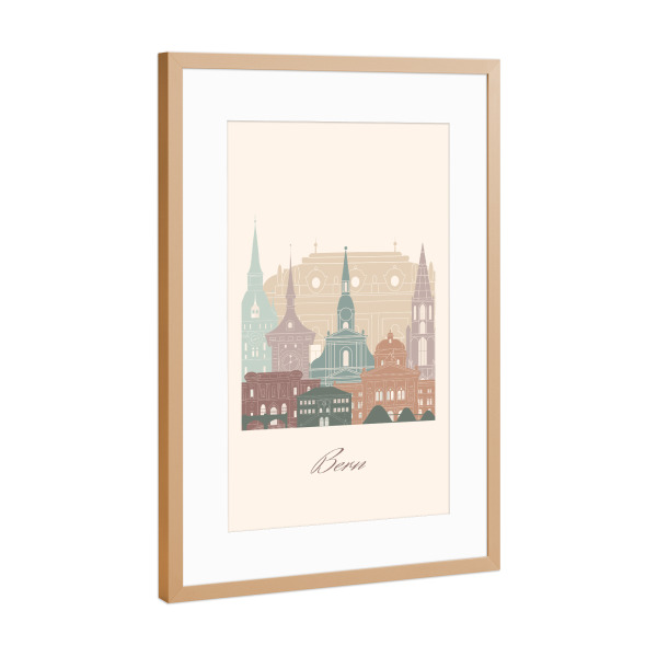 Poster mit Rahmen Kupfer "Berner Skyline im Salbeigrün-Stil" artboxONE - Städte,Reise,Architektur,Kartografie
