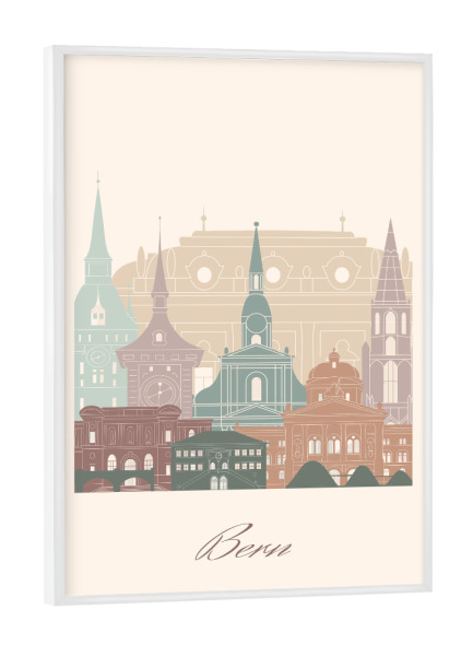 Poster mit weißem Rahmen "Berner Skyline im Salbeigrün-Stil" artboxONE - Städte,Reise,Architektur,Kartografie