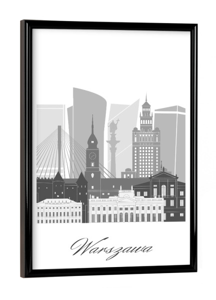 Poster mit schwarzem Rahmen "Warschauer Skyline schwarz-weiß" artboxONE - Städte,Reise,Architektur,Kartografie