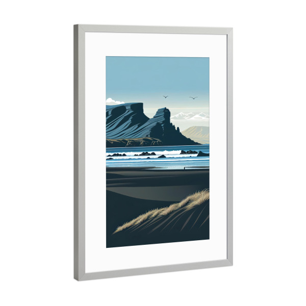 Poster mit Rahmen Silber "Der schwarze Strand" artboxONE - Natur,Reise