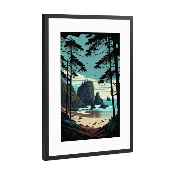 Poster mit Rahmen Schwarz (Metallic) "Secret Beach, Oregon, USA" artboxONE - Natur,Reise,Reise / Strand und Meer