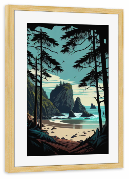Poster mit Rahmen kiefer "Secret Beach, Oregon, USA" artboxONE - Natur,Reise,Reise / Strand und Meer
