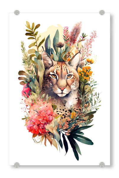 Acrylglasbild "Luchs mit Blumen" artboxONE - Floral,Tiere