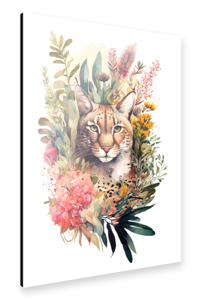 Alu-Dibond "Luchs mit Blumen" 30x20 cm artboxONE