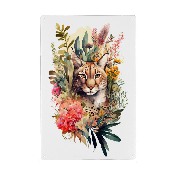 Holzbild "Luchs mit Blumen" artboxONE - Floral,Tiere