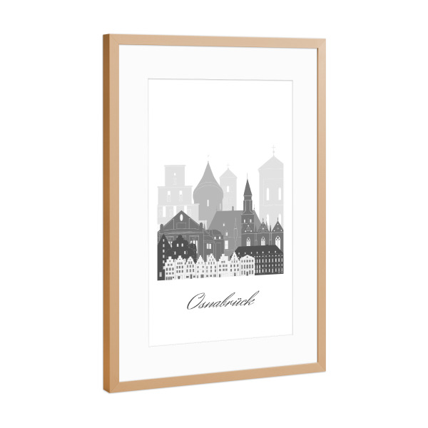Poster mit Rahmen Kupfer "Osnabrücker Skyline schwarz weiß" artboxONE - Städte,Reise,Architektur,Kartografie