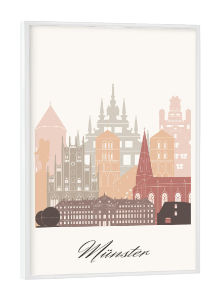 Poster mit weißem Rahmen "Münster Skyline in Terrakotta" artboxONE - Städte,Reise,Architektur,Kartografie