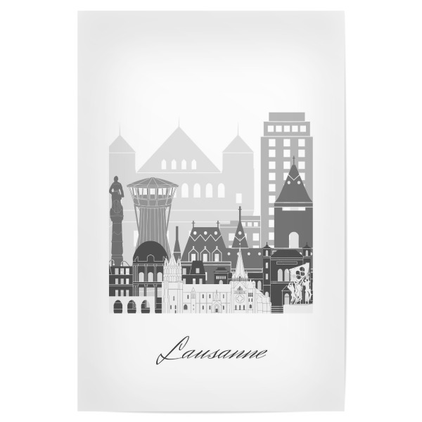 Poster "Lausanne Skyline schwarz-weiß" artboxONE - Städte,Reise,Architektur,Kartografie