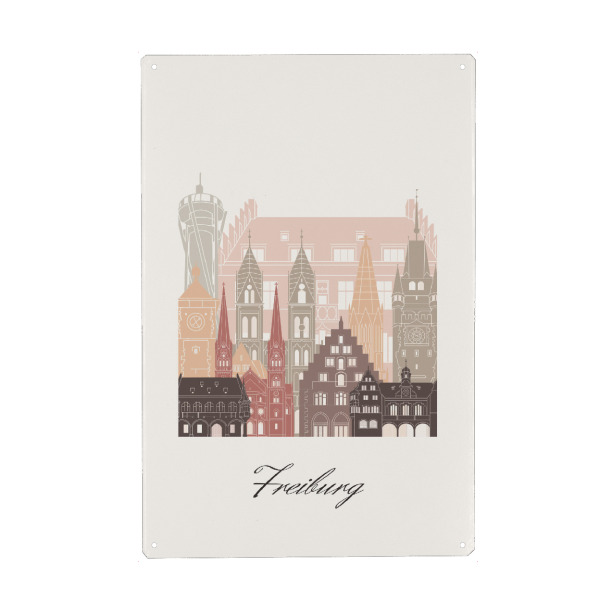 Holzbild "Freiburger Skyline in Terrakotta" artboxONE - Städte,Reise,Architektur,Kartografie