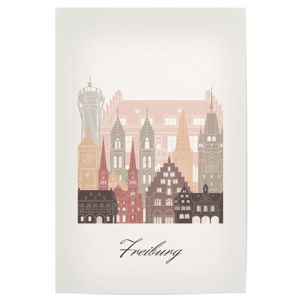 Poster 30x20 cm "Freiburger Skyline in Terrakotta" artboxONE - Städte,Reise,Architektur,Kartografie