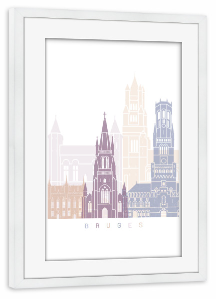 Poster mit Rahmen weiß "Brügge Skyline Pastell" artboxONE - Städte,Architektur