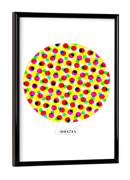 Poster mit schwarzem Rahmen "Halftone Circle- Farbe:#D9a74a" artboxONE - Typografie,Abstrakt,Geometrie