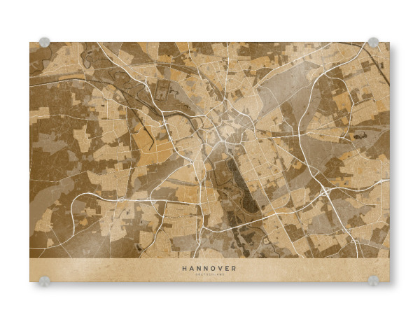 Acrylglasbild "Sepiakarte von Hannover" artboxONE - Städte,Kartografie - Hannover,Deutschland,Karte,Braun,Sepia