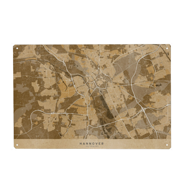 Metall Poster "Sepiakarte von Hannover" artboxONE - Städte,Kartografie - Hannover,Deutschland,Karte,Braun,Sepia - Blechschild