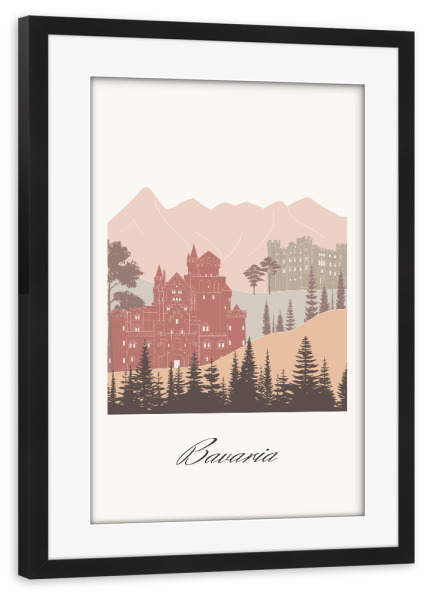 Poster mit Rahmen schwarz "Bayern Skyline Terrakotta Stil" artboxONE - Städte,Reise,Architektur,Kartografie
