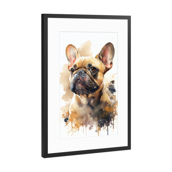 Poster mit Rahmen Schwarz (Metallic) "Aquarell-französischen Bulldogge" artboxONE - Tiere