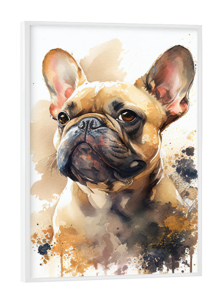Poster mit weißem Rahmen "Aquarell-französischen Bulldogge" artboxONE - Tiere