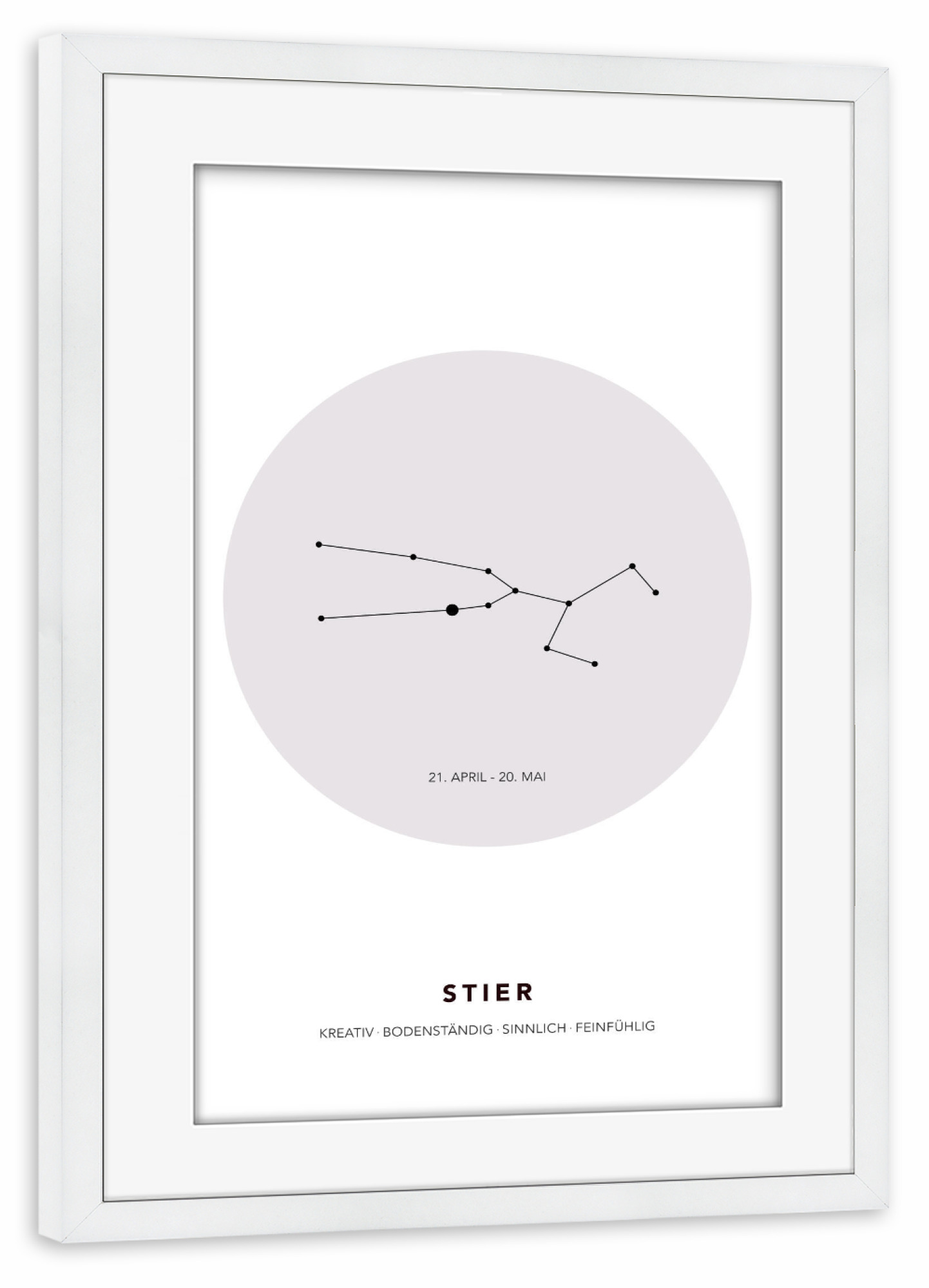 Poster mit Rahmen weiß "Sternbild Stier" artboxONE - Galaxy