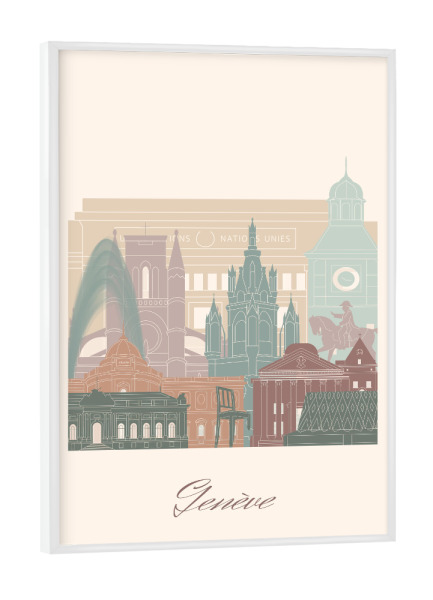 Poster mit weißem Rahmen "Genf Skyline in Salbeigrün" artboxONE - Städte,Reise,Architektur,Kartografie