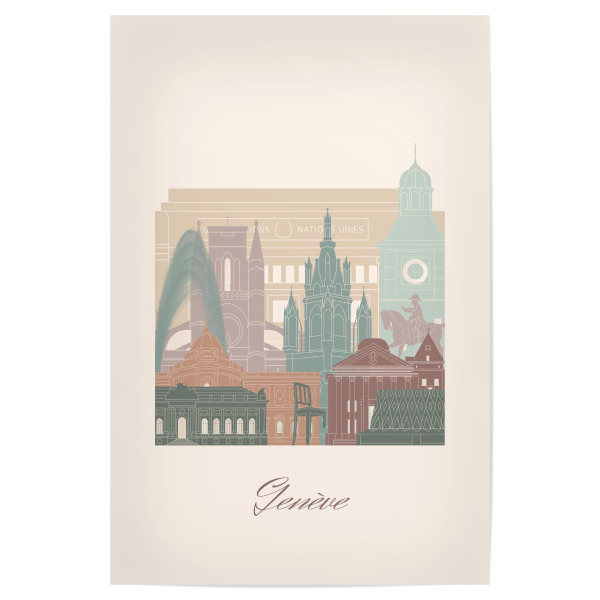Poster 30x20 cm "Genf Skyline in Salbeigrün" artboxONE - Städte,Reise,Architektur,Kartografie