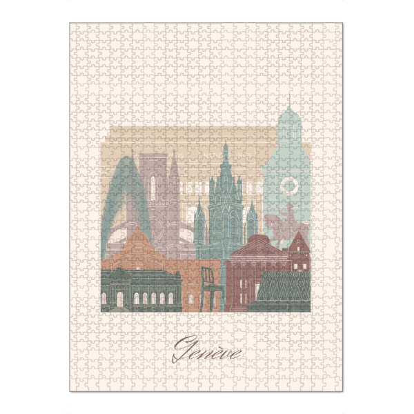 Puzzle Ravensburger "Genf Skyline in Salbeigrün" artboxONE - Städte,Reise,Architektur,Kartografie