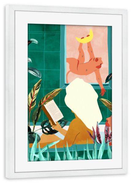 Poster mit Rahmen weiß "Urbanes Dschungelbad | Tropisch" artboxONE - Tiere,Menschen
