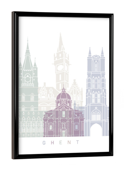 Poster mit schwarzem Rahmen "GENT SKYLINE PASTELL" artboxONE - Städte,Architektur