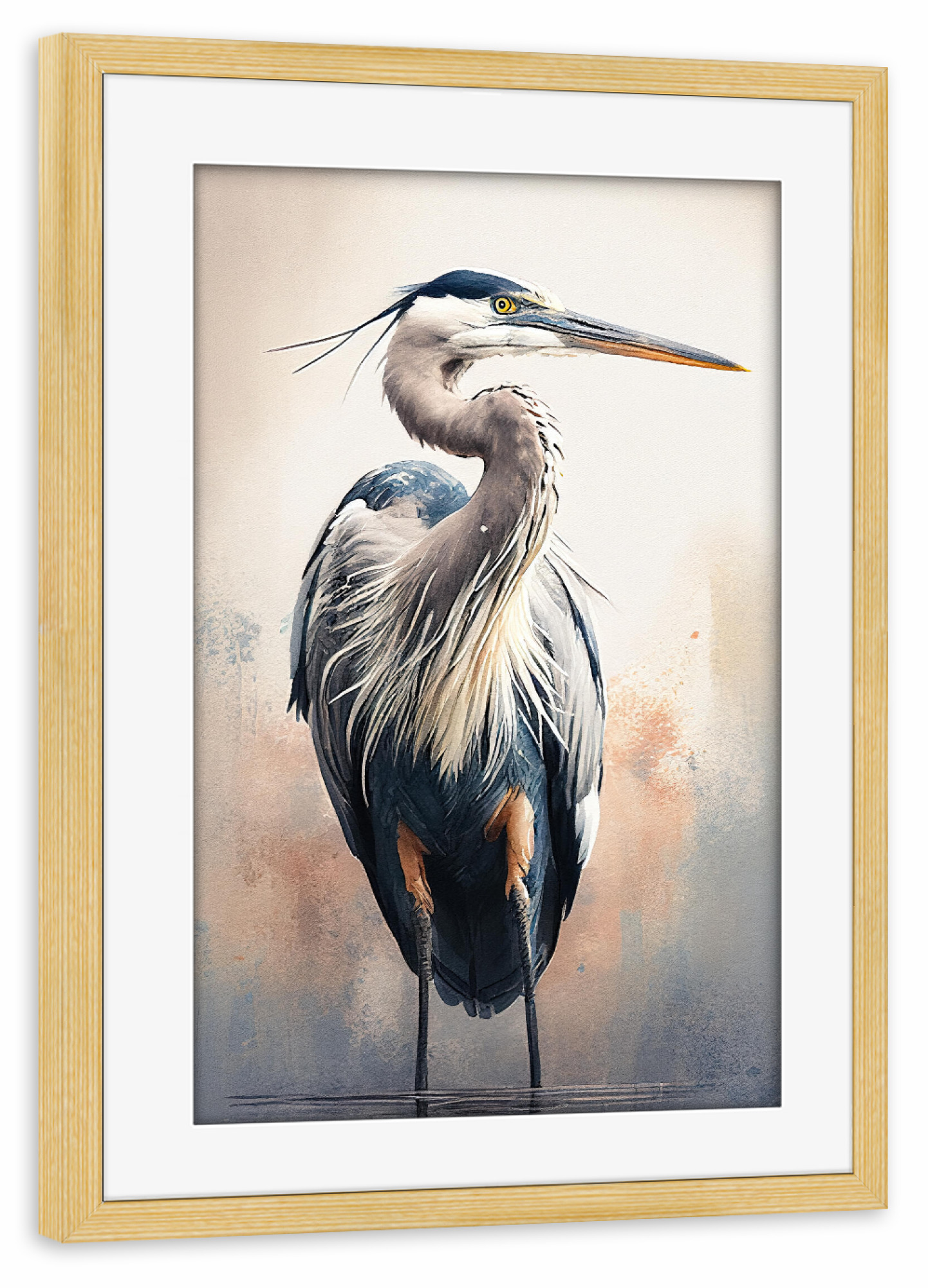 Poster mit Rahmen kiefer "Großes Blau-Reiher-Aquarell" artboxONE - Tiere