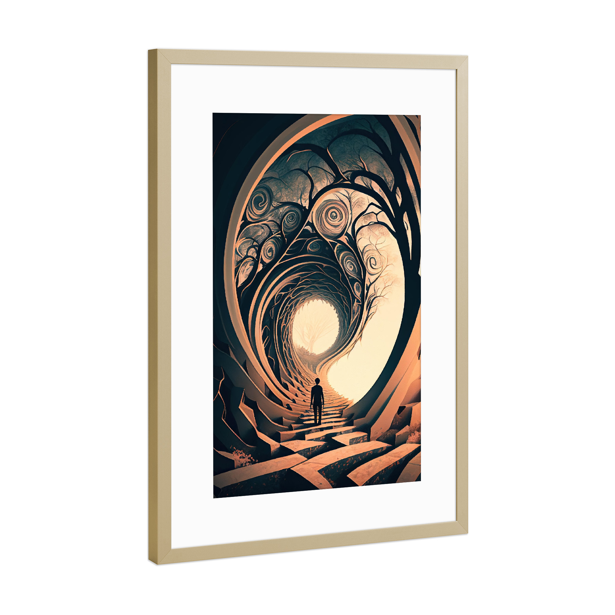 Poster mit Rahmen Gold "Verdrehter spiralförmiger Pfad" artboxONE - Abstrakt