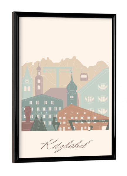 Poster mit schwarzem Rahmen "Kitzbüheler Skyline Salbeigrün" artboxONE - Städte,Reise,Architektur,Kartografie