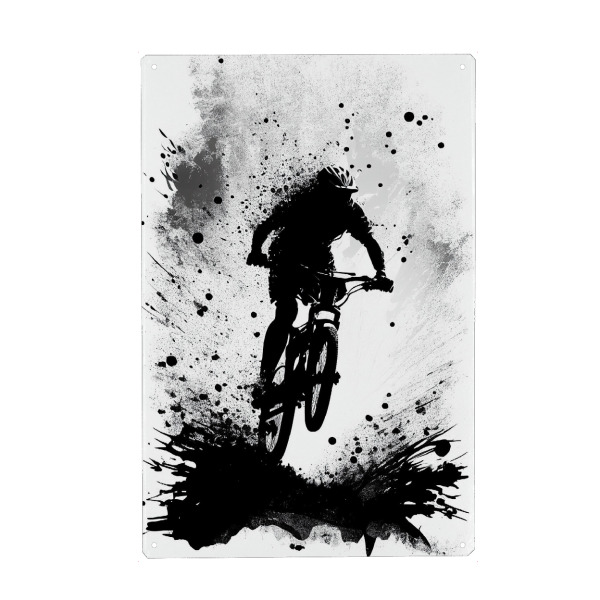Metall Poster "Mountainbike springen" artboxONE - Schwarzweiß,Sport