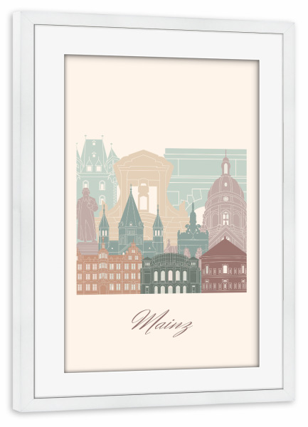 Poster mit Rahmen weiß "Mainzer Skyline in Salbeigrün" artboxONE - Städte,Reise,Architektur,Kartografie