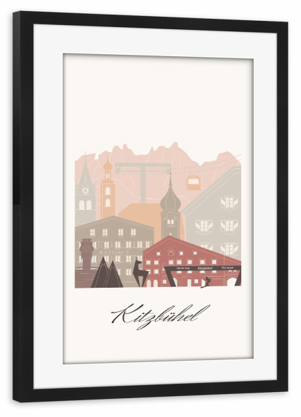 Poster mit Rahmen schwarz "Kitzbüheler Skyline Terrakotta" artboxONE - Städte,Reise,Architektur,Kartografie