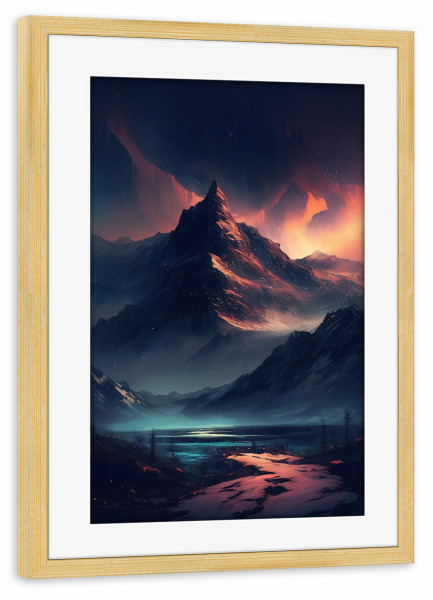 Poster mit Rahmen kiefer "Nachtlandschaft Bergmalerei" artboxONE - Natur,Reise