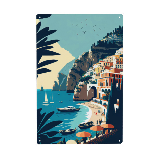 Holzbild "Auf einen Espresso in Positano" artboxONE - Städte,Reise,Reise / Strand und Meer