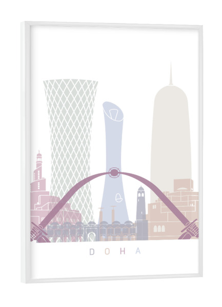 Poster mit weißem Rahmen "DOHA-SKYLINE-PASTELL" artboxONE - Städte,Architektur