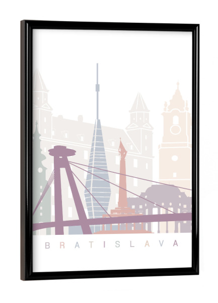Poster mit schwarzem Rahmen "Bratislava Skyline Pastell" artboxONE - Städte,Architektur