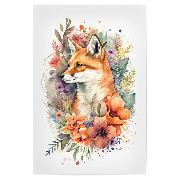 Poster "Schöner Fuchs mit Blumen" artboxONE - Floral,Tiere - Fuchs,Kinderzimmer,Süßes tier,Tier,Natur,Aquarell,Botanisch,Floral,Böhmen,Verträumt
