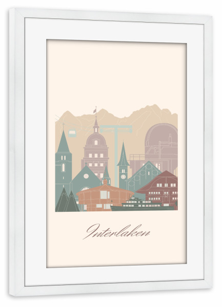 Poster mit Rahmen weiß "Interlaken Skyline Salbeigrün" artboxONE - Städte,Reise,Architektur,Kartografie